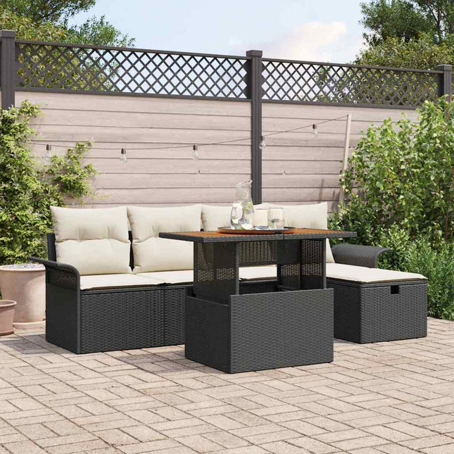 Havesofa Sæt 6 stk. Sort polyrattan