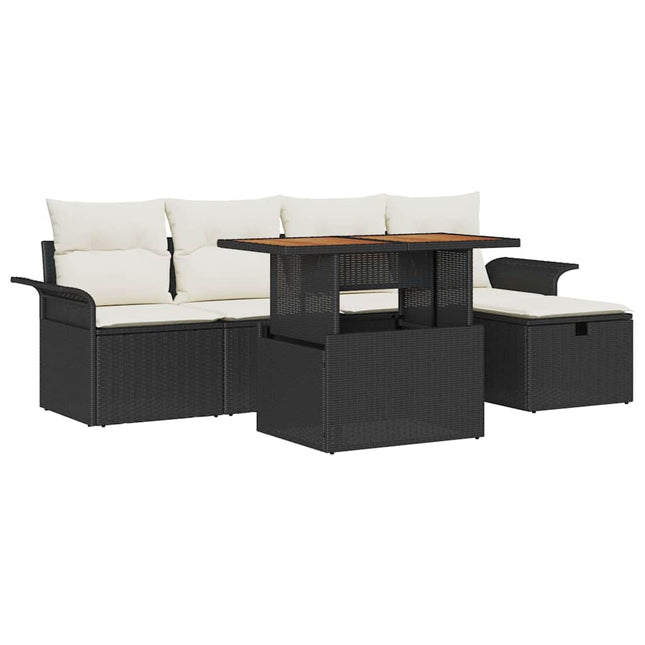 Havesofa Sæt 6 stk. Sort polyrattan