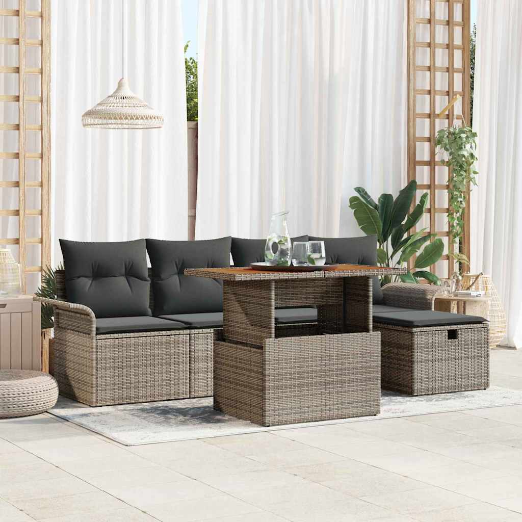 Havesofa Sæt 6 pcs Grå polyrattan