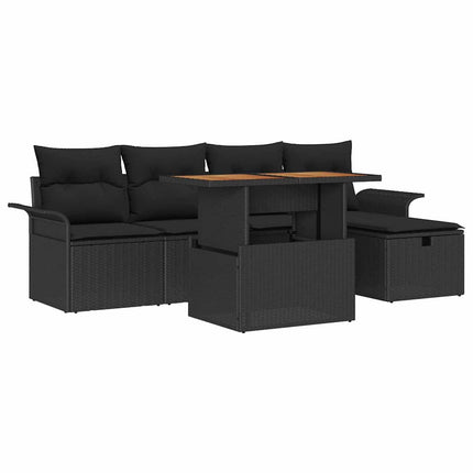 Havesofa Sæt 6 pcs Sort polyrattan