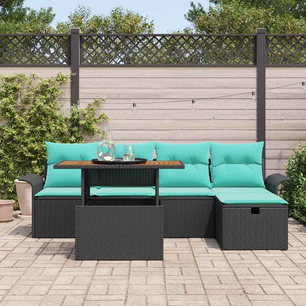 Havesofa Sæt 6 pcs Sort polyrattan