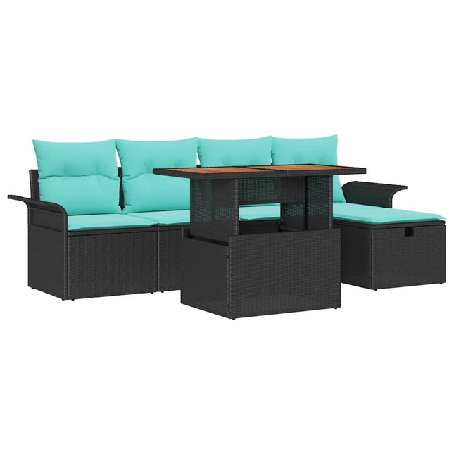 Havesofa Sæt 6 pcs Sort polyrattan