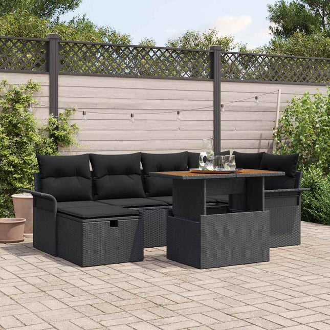 Havesofa Sæt 7 pcs Sort polyrattan