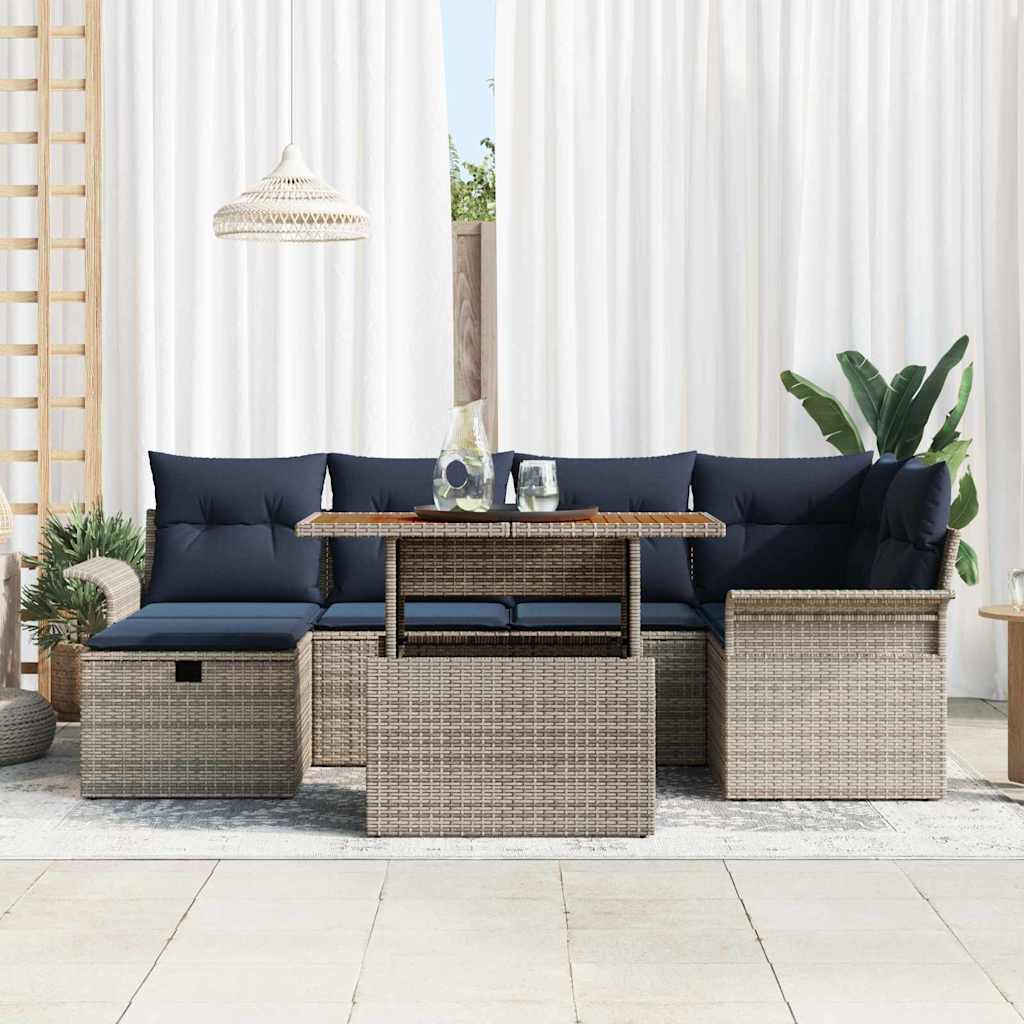Havesofa Sæt 7 pcs Grå polyrattan