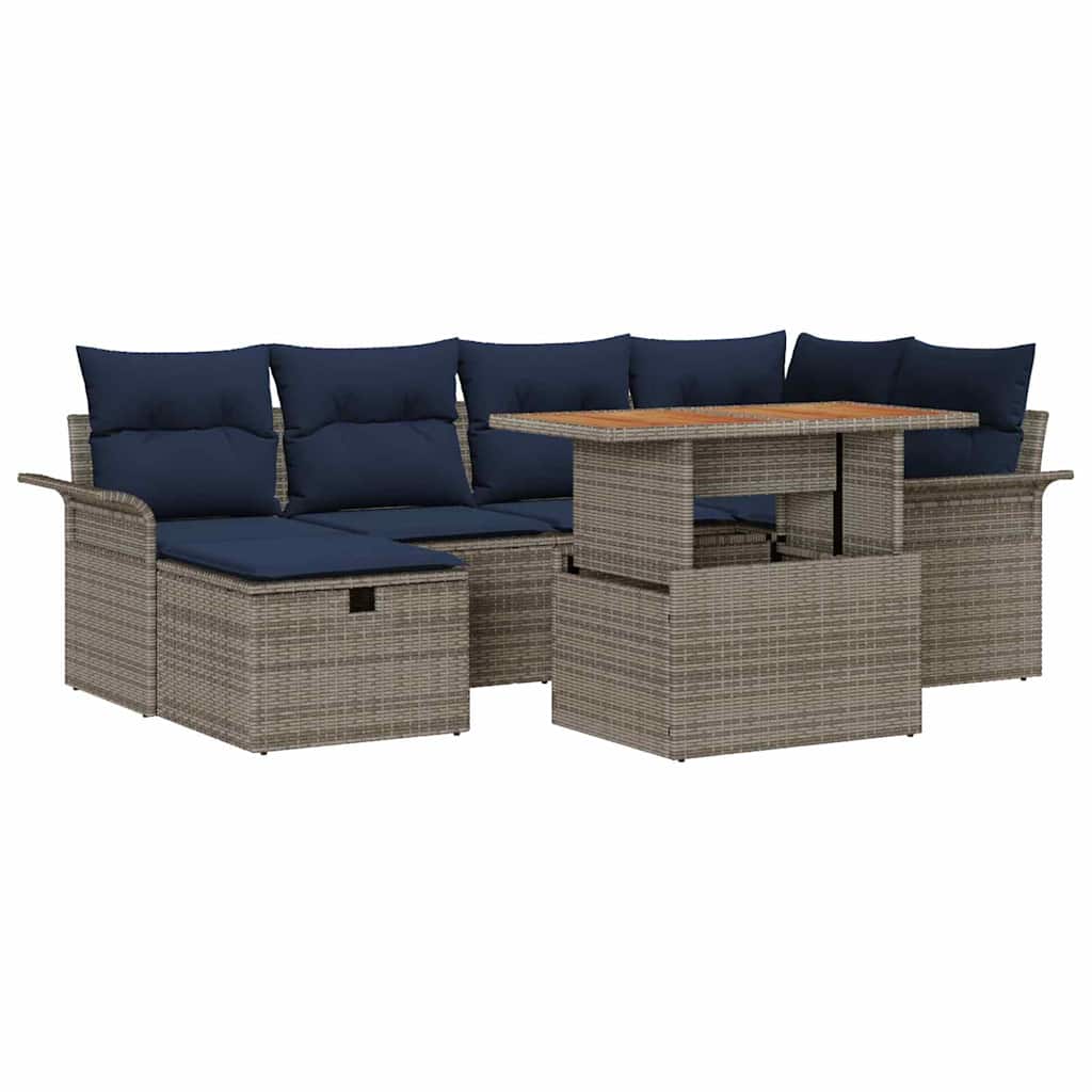 Havesofa Sæt 7 pcs Grå polyrattan