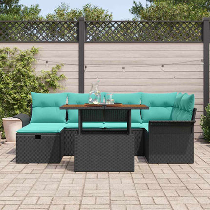Havesofa Sæt 7 pcs Sort polyrattan