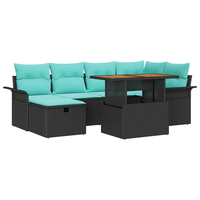 Havesofa Sæt 7 pcs Sort polyrattan