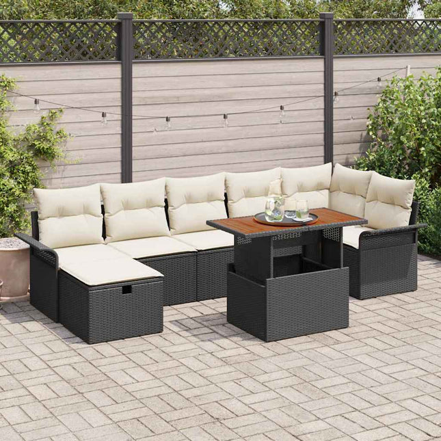 Havesofa Sæt 8 stk. Sort polyrattan