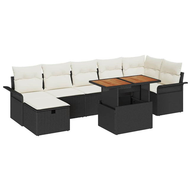 Havesofa Sæt 8 stk. Sort polyrattan