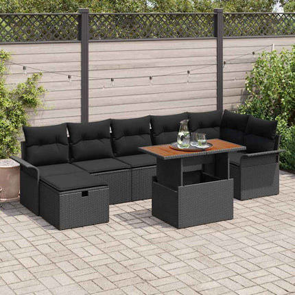 Havesofa Sæt 8 pcs Sort polyrattan