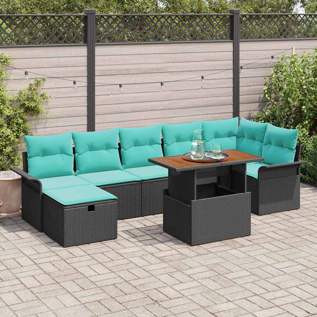 Havesofa Sæt 8 pcs Sort polyrattan