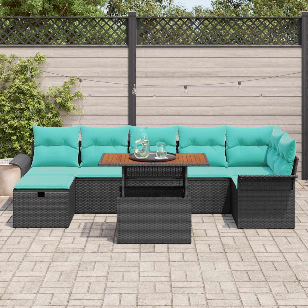 Havesofa Sæt 8 pcs Sort polyrattan