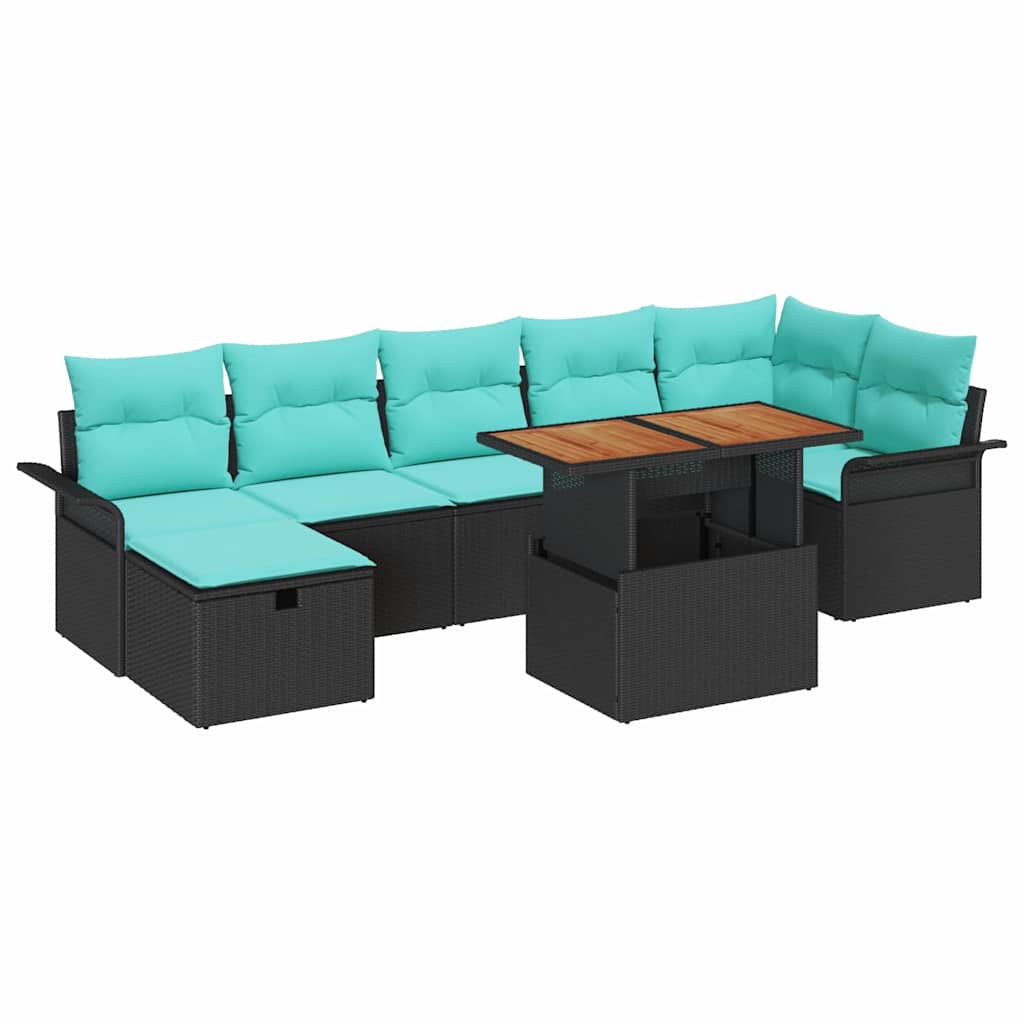 Havesofa Sæt 8 pcs Sort polyrattan
