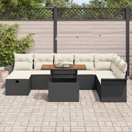 Havesofa Sæt 9 pcs Sort polyrattan