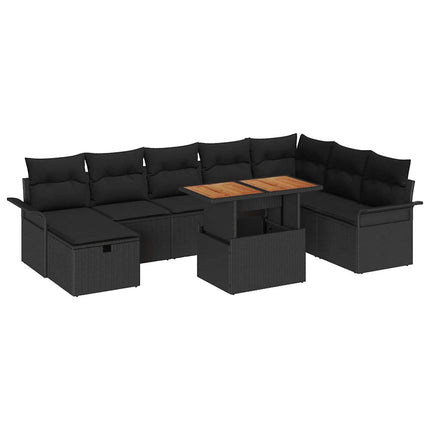 Havesofa Sæt 9 pcs Sort polyrattan