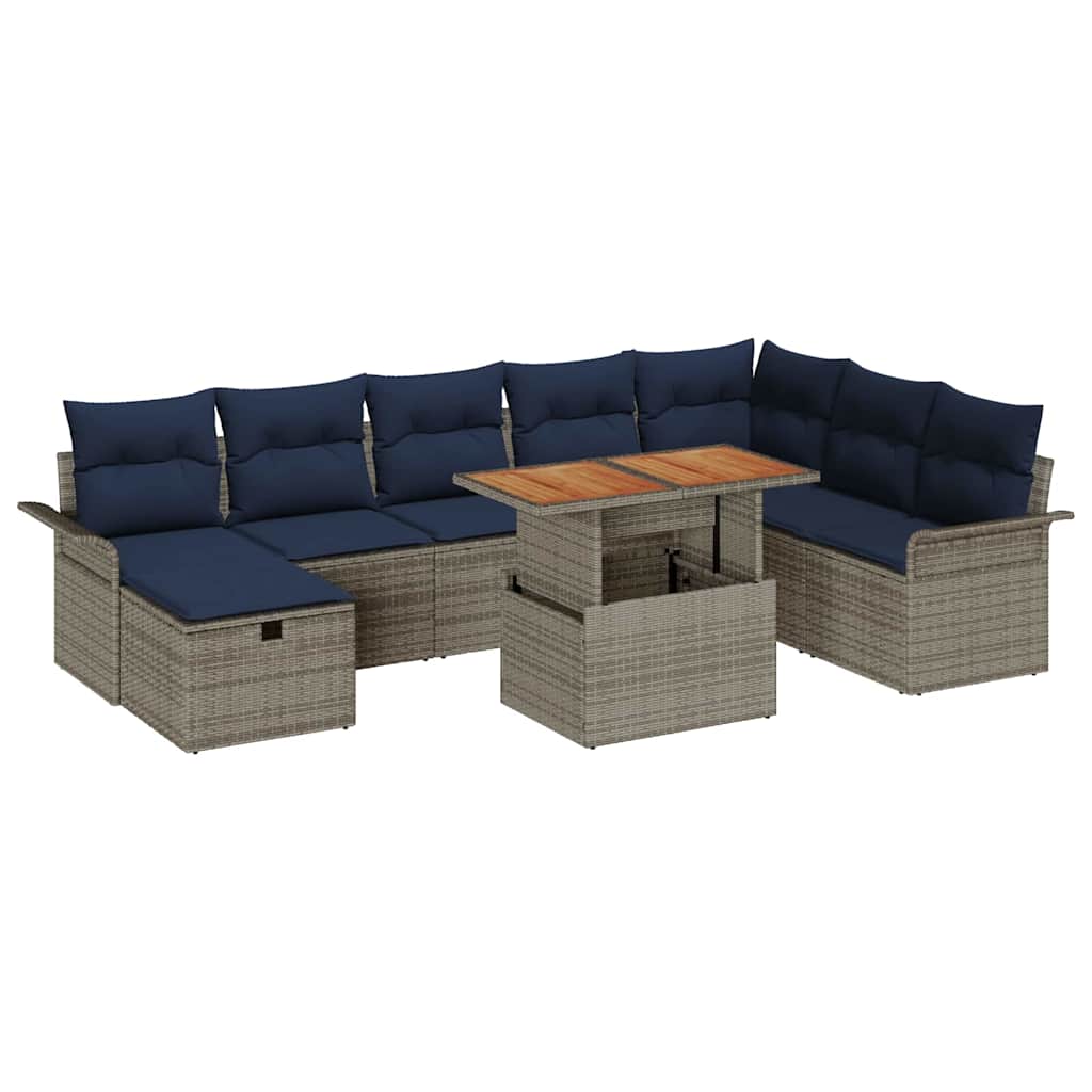 Havesofa Sæt 9 pcs Grå polyrattan
