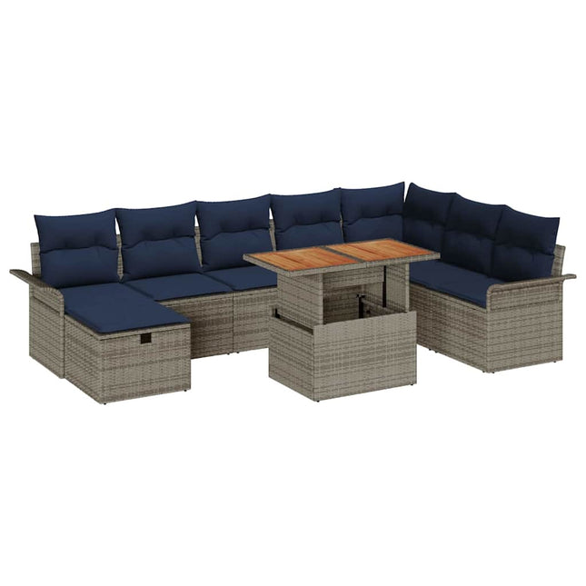 Havesofa Sæt 9 pcs Grå polyrattan