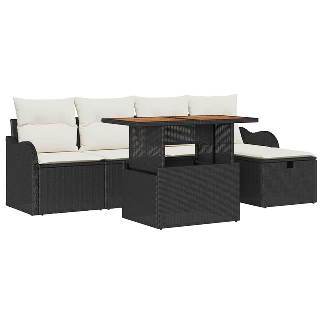 Havesofa Sæt 6 stk. Sort polyrattan