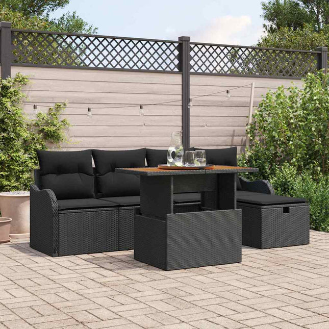Havesofa Sæt 6 pcs Sort polyrattan