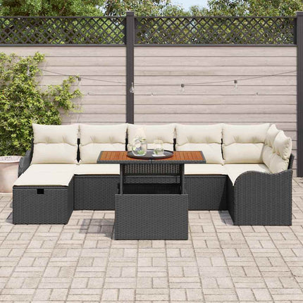 Havesofa Sæt med opbevaring 8 pcs Sort Poly rattan