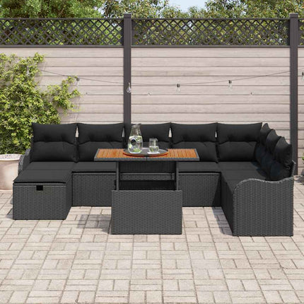 Havesofa Sæt 9 stk. Sort polyrattan