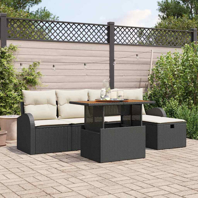 Havesofa Sæt 6 stk. Sort polyrattan