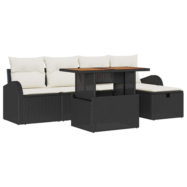 Havesofa Sæt 6 stk. Sort polyrattan