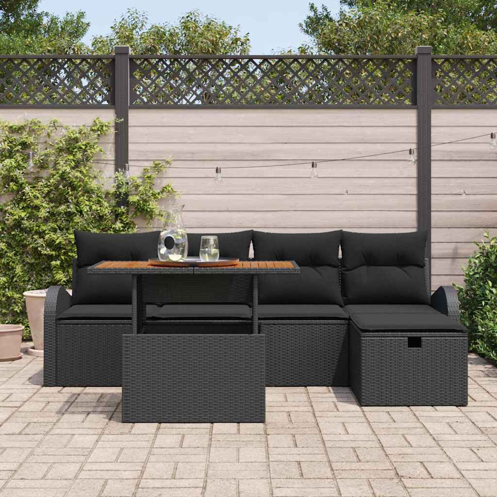 Havesofa Sæt 6 pcs Sort polyrattan