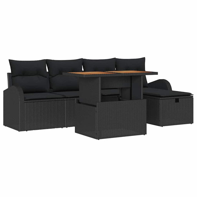 Havesofa Sæt 6 pcs Sort polyrattan