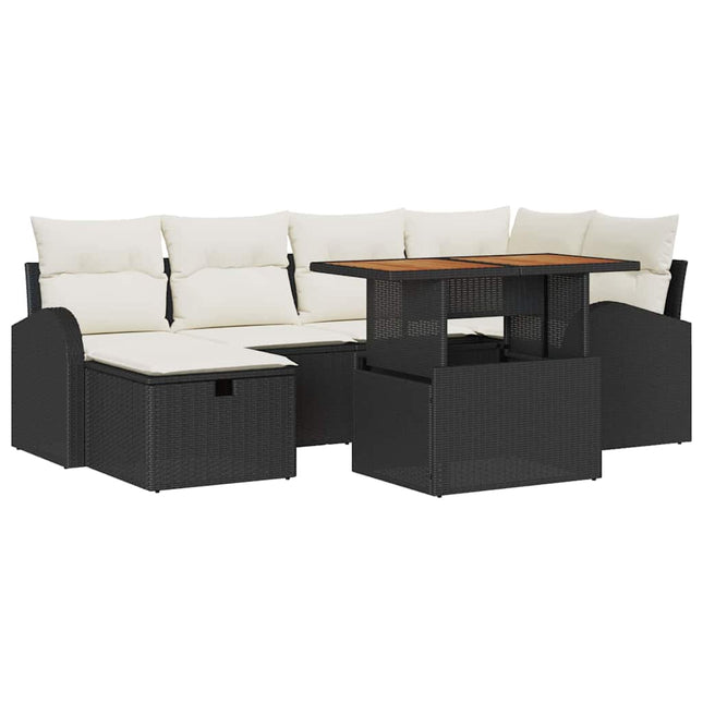 Havesofa Sæt 7 stk. Sort polyrattan