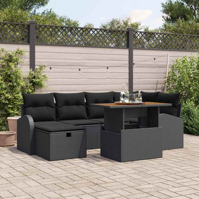 Havesofa Sæt 7 pcs Sort polyrattan
