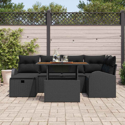 Havesofa Sæt 7 stk. Sort polyrattan