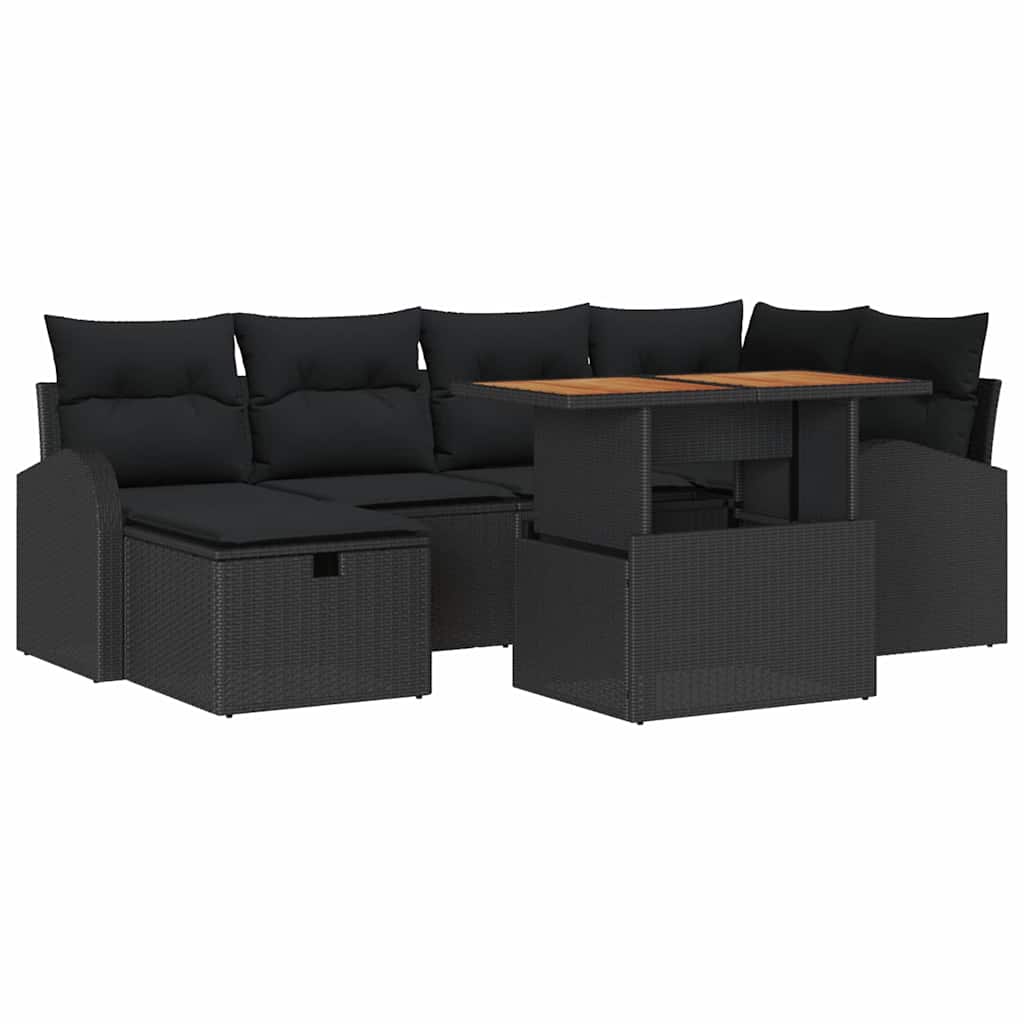 Havesofa Sæt 7 pcs Sort polyrattan