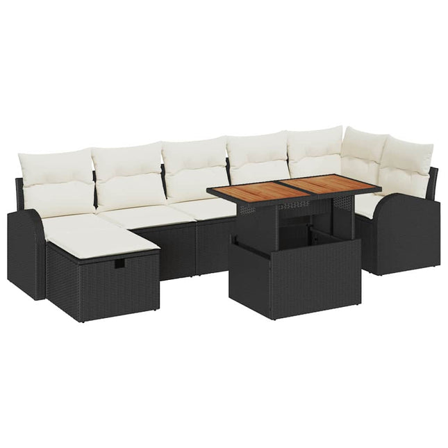 Havesofa Sæt 8 stk. Sort polyrattan