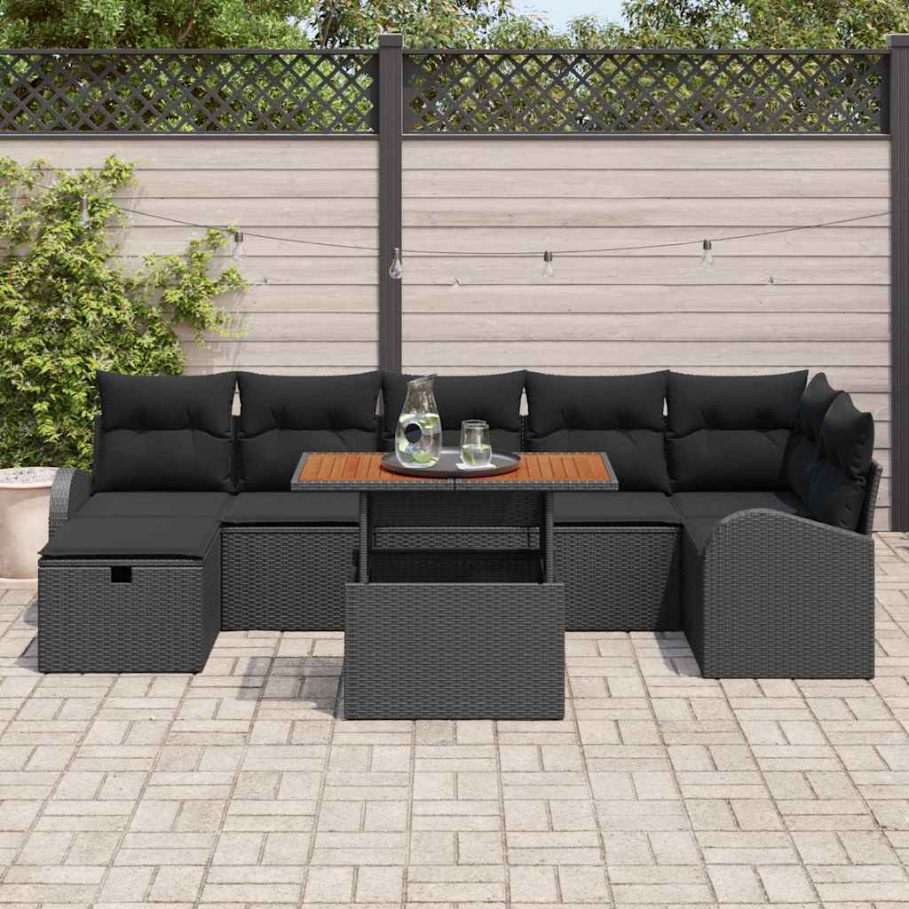 Havesofa Sæt 8 pcs Sort polyrattan