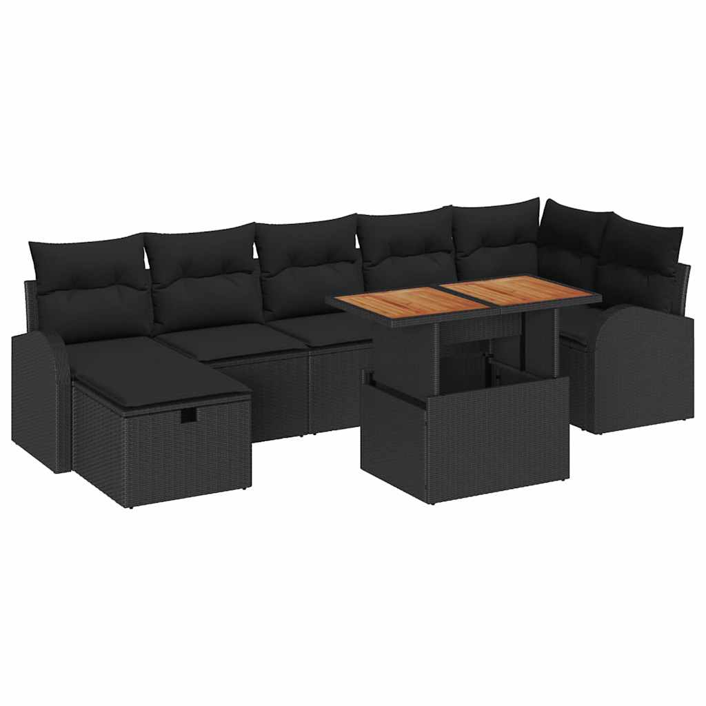 Havesofa Sæt 8 pcs Sort polyrattan