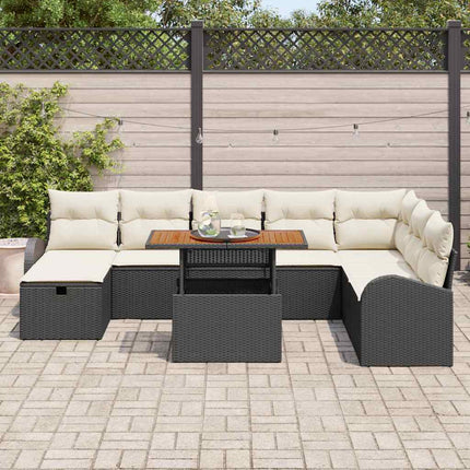 Havesofa Sæt med pude med opbevaring 9 pcs Sort polyrattan