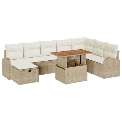 Havesofa Sæt 9 stk. Beige polyrattan