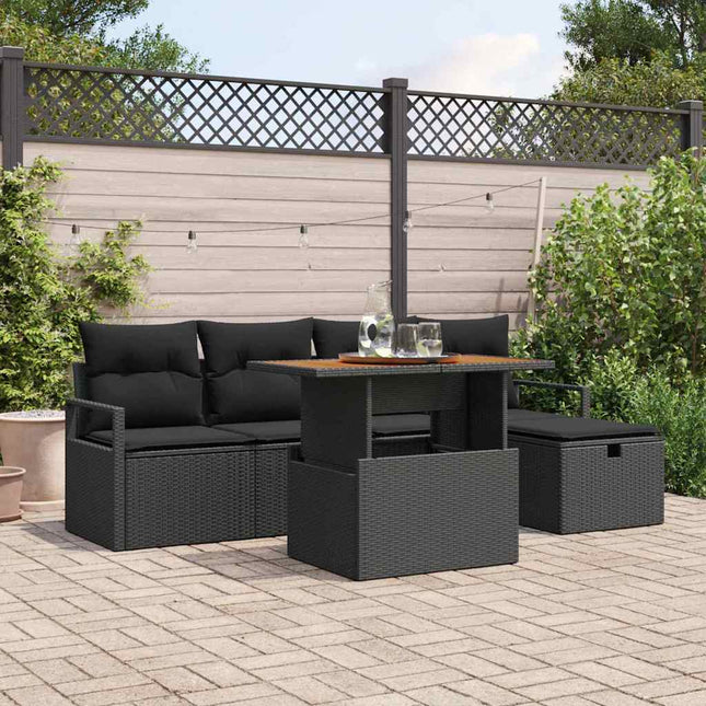 Havesofa Sæt 6 pcs Sort polyrattan