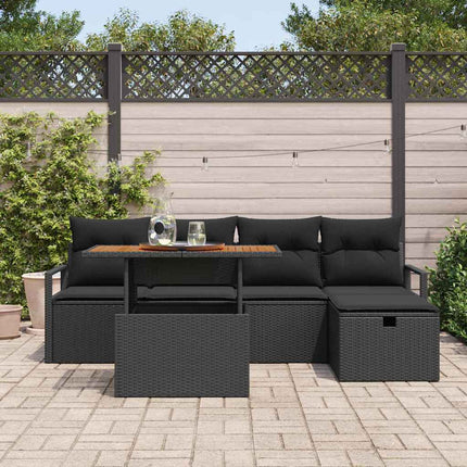 Havesofa Sæt 6 pcs Sort polyrattan