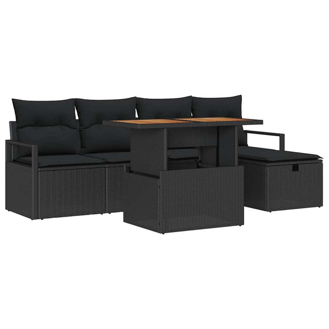 Havesofa Sæt 6 pcs Sort polyrattan