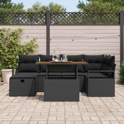 Havesofa Sæt 7 pcs Sort polyrattan