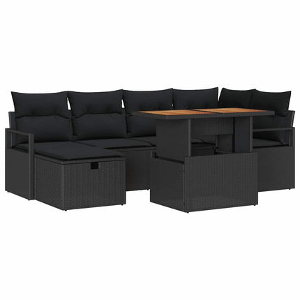 Havesofa Sæt 7 pcs Sort polyrattan
