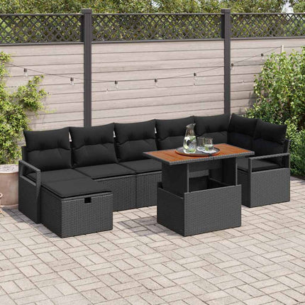 Havesofa Sæt 8 pcs Sort polyrattan
