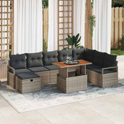 Havesofa Sæt 9 pcs Grå polyrattan