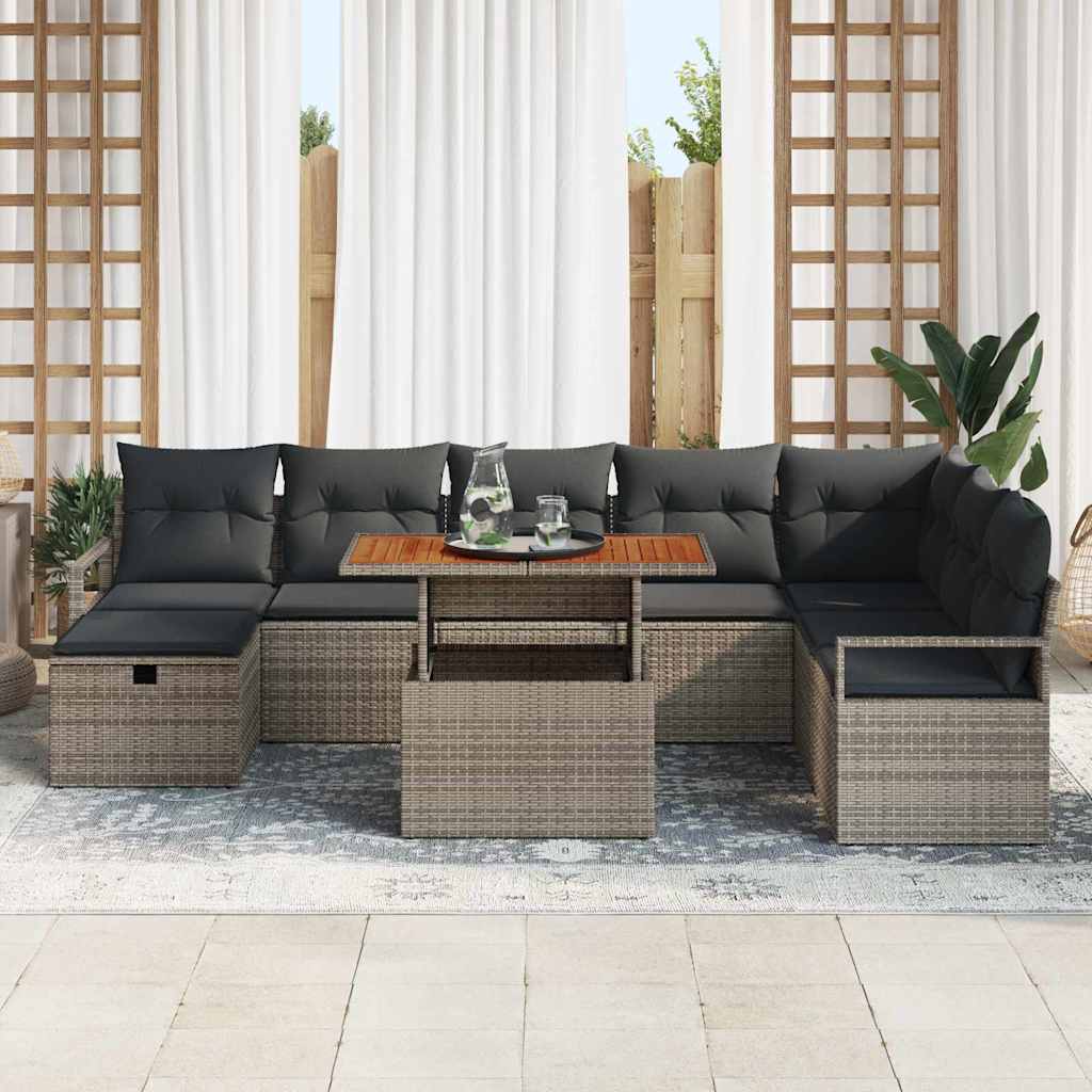 Havesofa Sæt 9 pcs Grå polyrattan