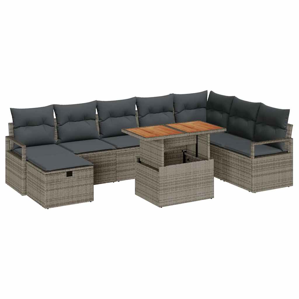 Havesofa Sæt 9 pcs Grå polyrattan
