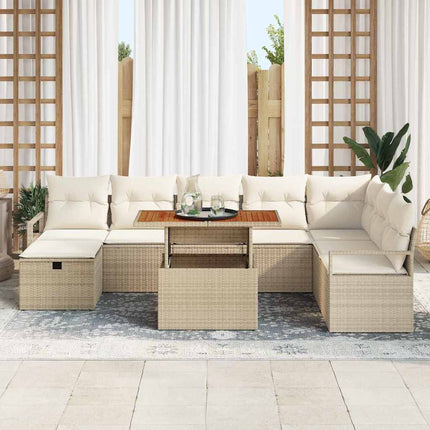 Havesofa Sæt 9 stk. Beige polyrattan