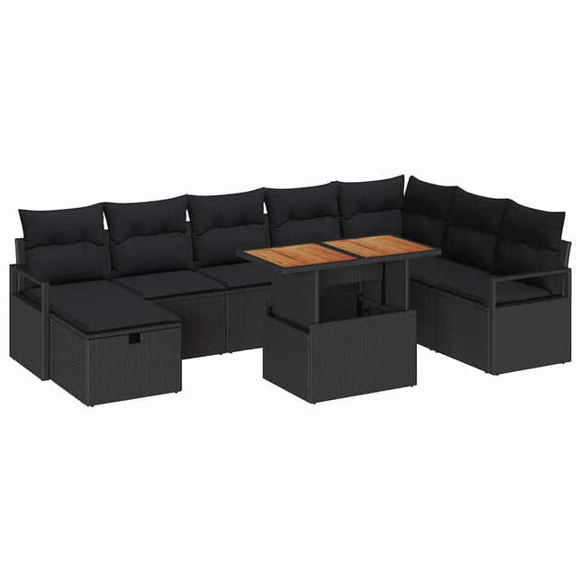 Havesofa Sæt 9 pcs Sort polyrattan