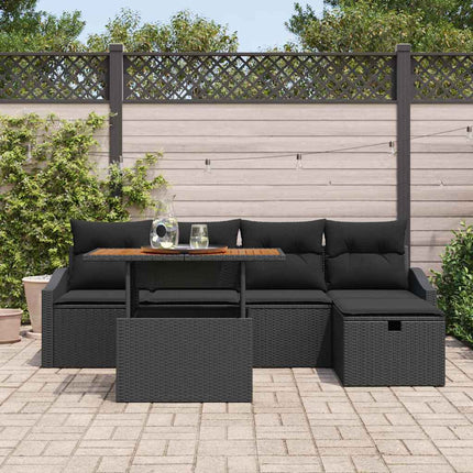 Havesofa Sæt 6 pcs Sort polyrattan
